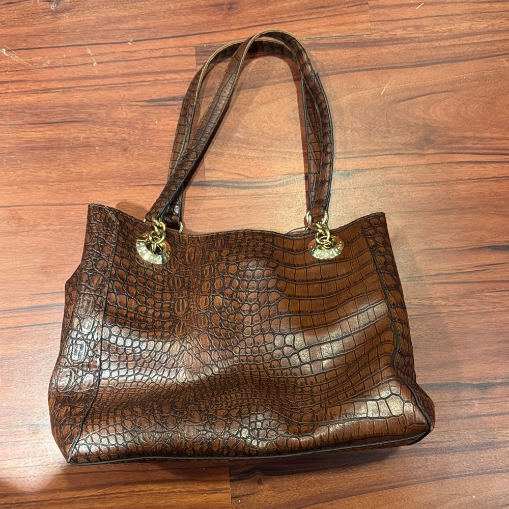 London Fog Chic Brown Crocodile-Embossed Bag